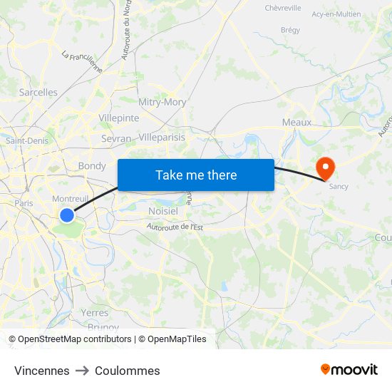 Vincennes to Coulommes map