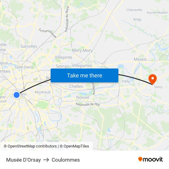 Musée D'Orsay to Coulommes map