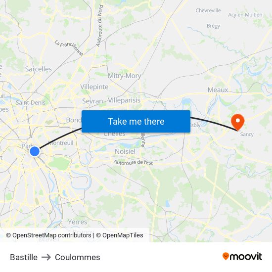 Bastille to Coulommes map