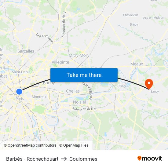 Barbès - Rochechouart to Coulommes map