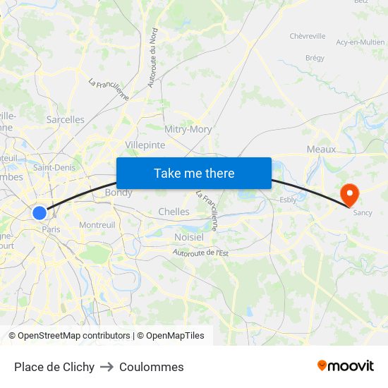 Place de Clichy to Coulommes map