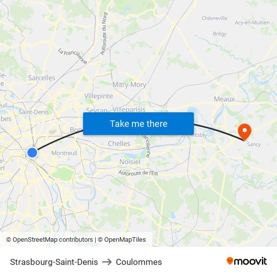 Strasbourg-Saint-Denis to Coulommes map