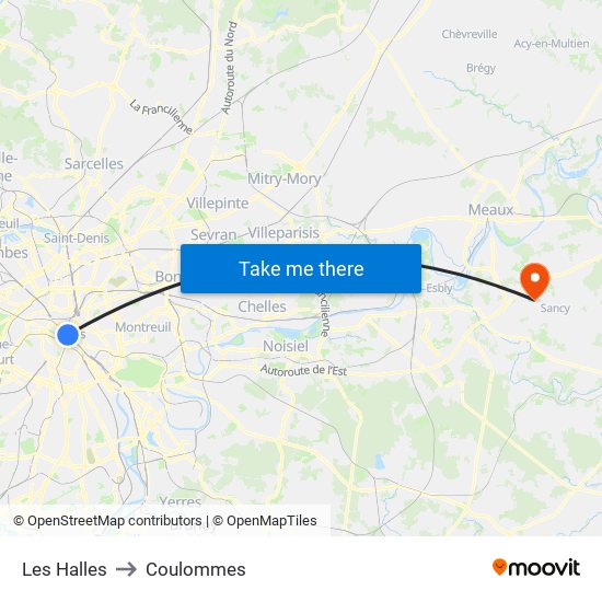 Les Halles to Coulommes map