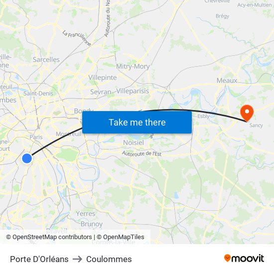 Porte D'Orléans to Coulommes map