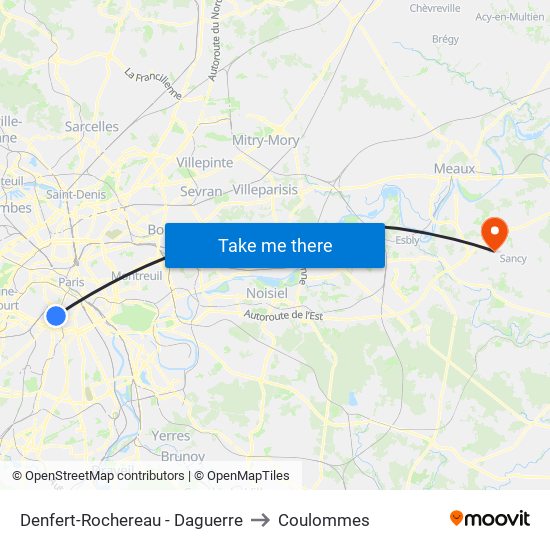 Denfert-Rochereau - Daguerre to Coulommes map