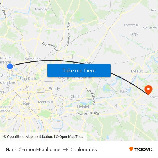 Gare D'Ermont-Eaubonne to Coulommes map