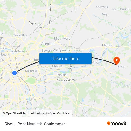 Rivoli - Pont Neuf to Coulommes map