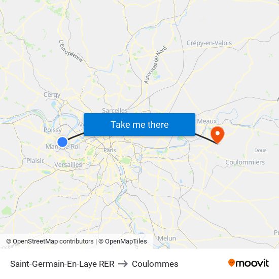 Saint-Germain-En-Laye RER to Coulommes map