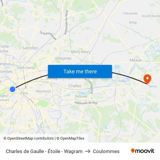 Charles de Gaulle - Étoile - Wagram to Coulommes map