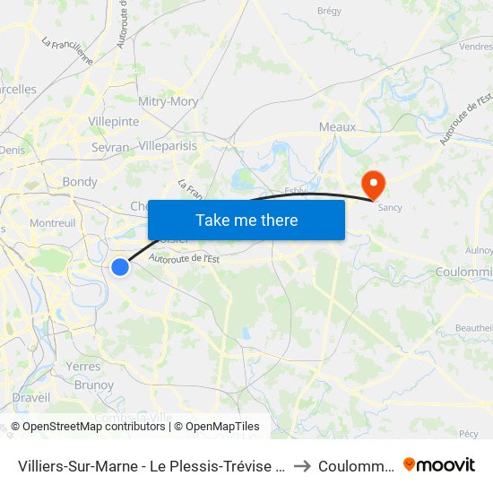 Villiers-Sur-Marne - Le Plessis-Trévise RER to Coulommes map