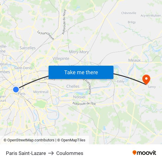 Paris Saint-Lazare to Coulommes map