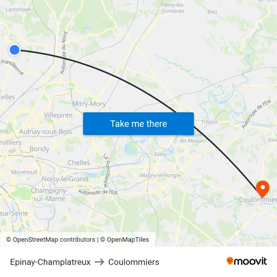 Epinay-Champlatreux to Coulommiers map