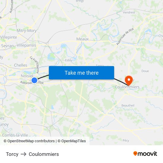 Torcy to Coulommiers map