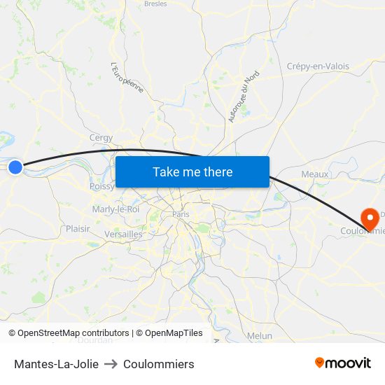 Mantes-La-Jolie to Coulommiers map