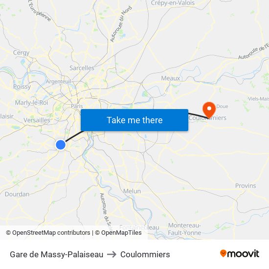 Gare de Massy-Palaiseau to Coulommiers map