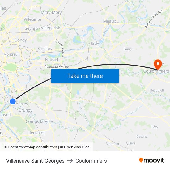 Villeneuve-Saint-Georges to Coulommiers map