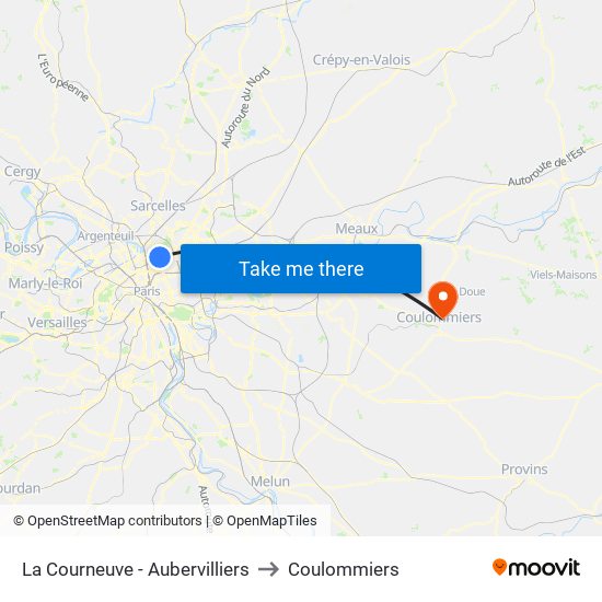 La Courneuve - Aubervilliers to Coulommiers map