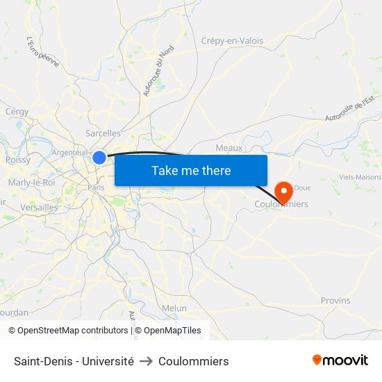 Saint-Denis - Université to Coulommiers map