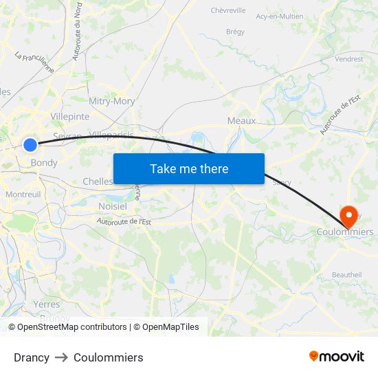 Drancy to Coulommiers map