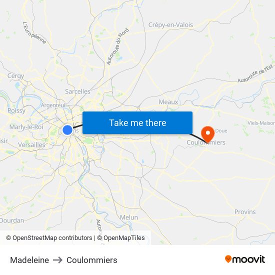 Madeleine to Coulommiers map