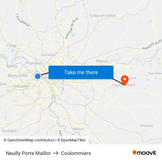 Neuilly Porte Maillot to Coulommiers map