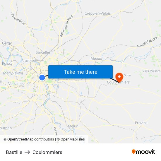 Bastille to Coulommiers map