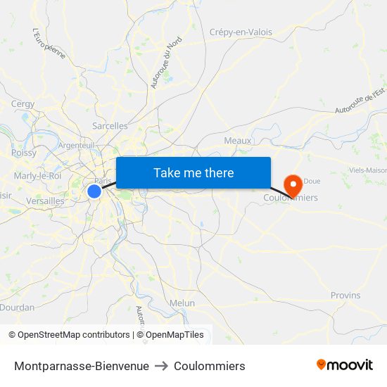 Montparnasse-Bienvenue to Coulommiers map