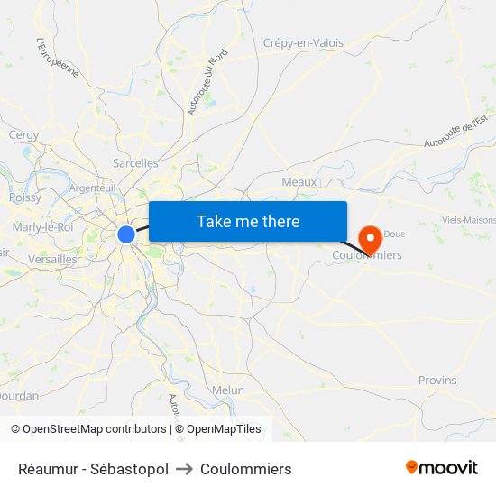 Réaumur - Sébastopol to Coulommiers map