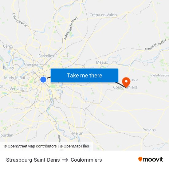 Strasbourg-Saint-Denis to Coulommiers map