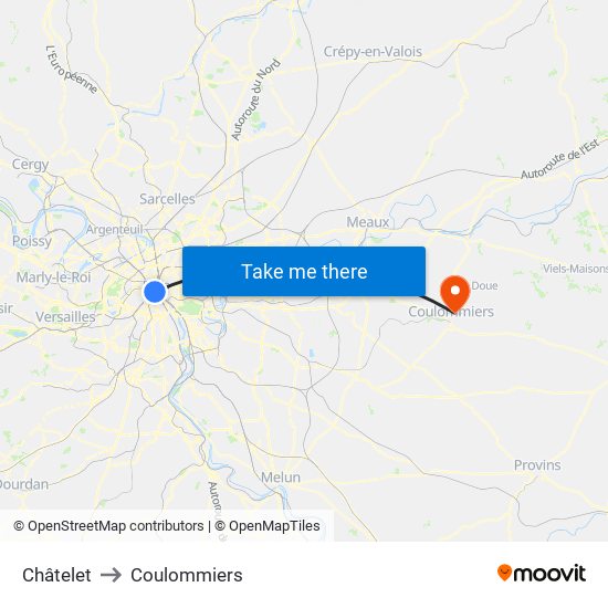 Châtelet to Coulommiers map