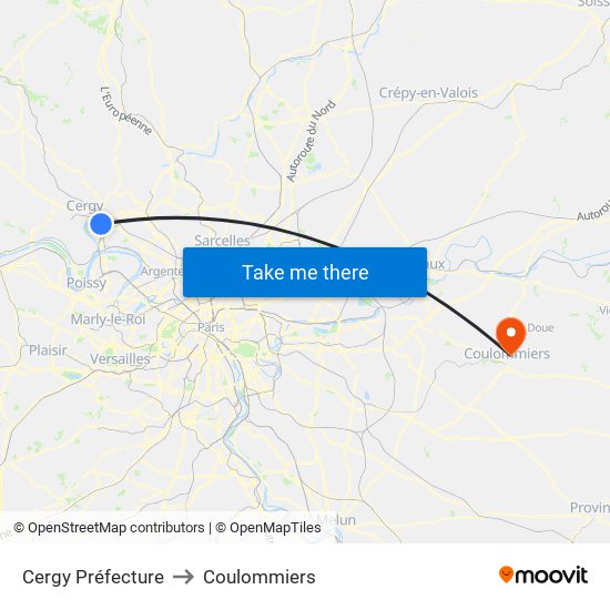 Cergy Préfecture to Coulommiers map