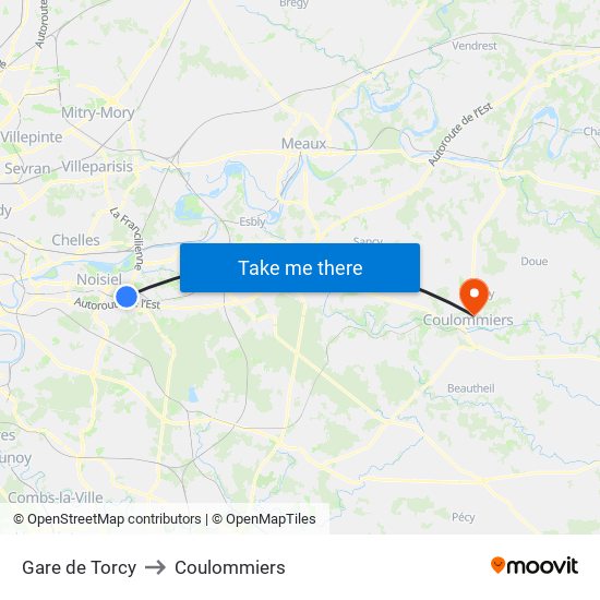 Gare de Torcy to Coulommiers map