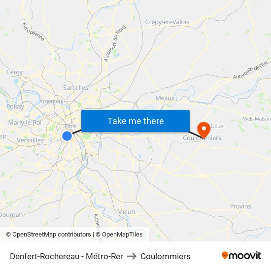 Denfert-Rochereau - Métro-Rer to Coulommiers map