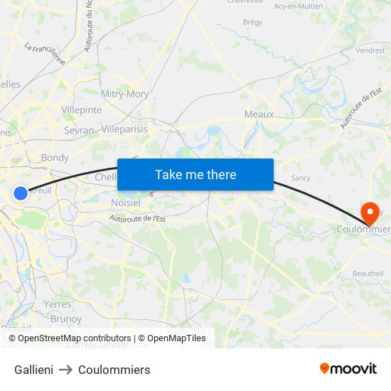 Gallieni to Coulommiers map