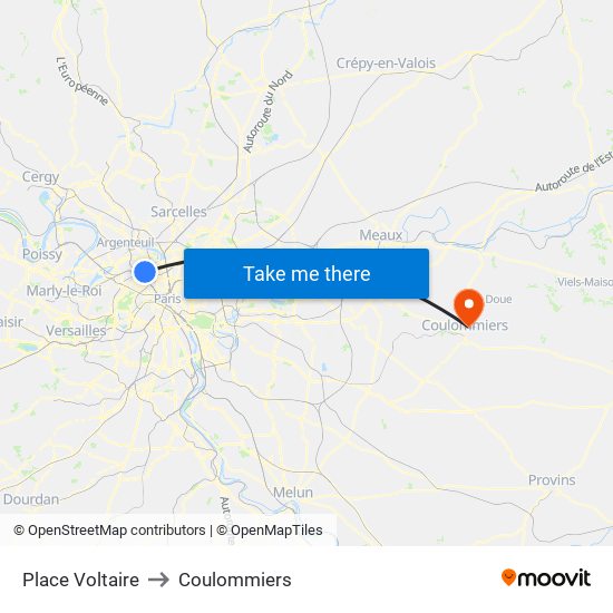 Place Voltaire to Coulommiers map