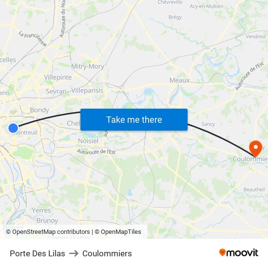 Porte Des Lilas to Coulommiers map