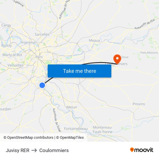 Juvisy RER to Coulommiers map