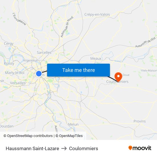 Haussmann Saint-Lazare to Coulommiers map