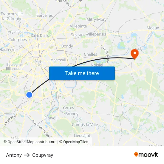 Antony to Coupvray map