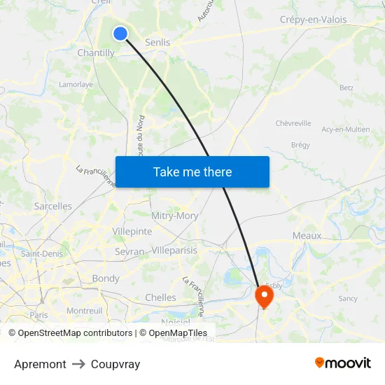 Apremont to Coupvray map