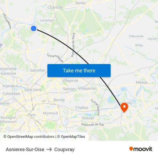 Asnieres-Sur-Oise to Coupvray map