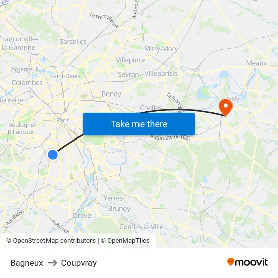 Bagneux to Coupvray map