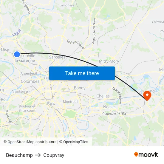 Beauchamp to Coupvray map