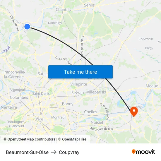 Beaumont-Sur-Oise to Coupvray map