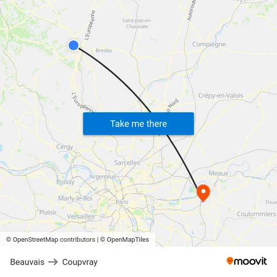 Beauvais to Coupvray map