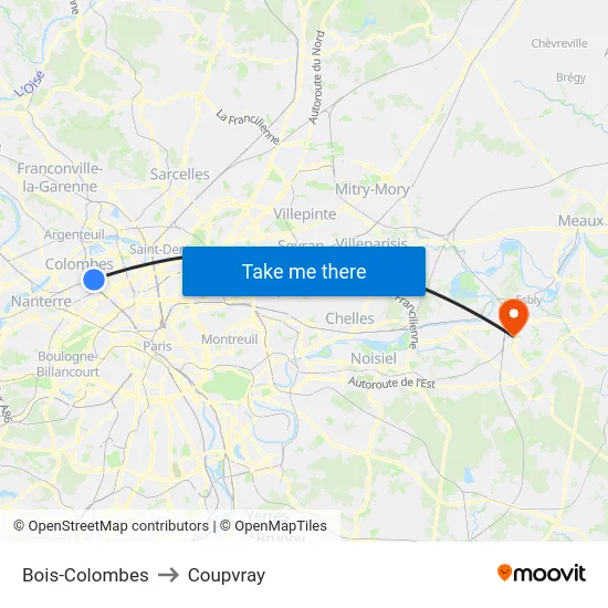 Bois-Colombes to Coupvray map