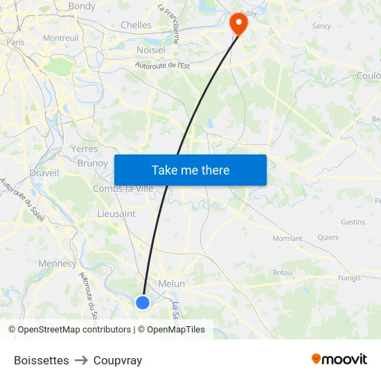 Boissettes to Coupvray map