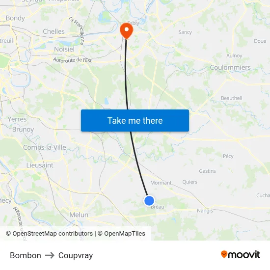 Bombon to Coupvray map