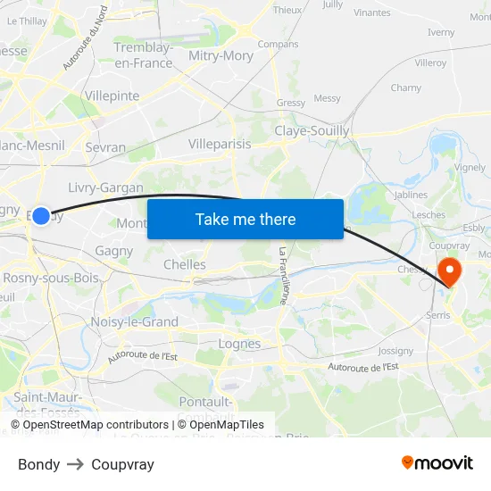 Bondy to Coupvray map