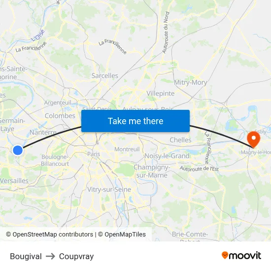 Bougival to Coupvray map